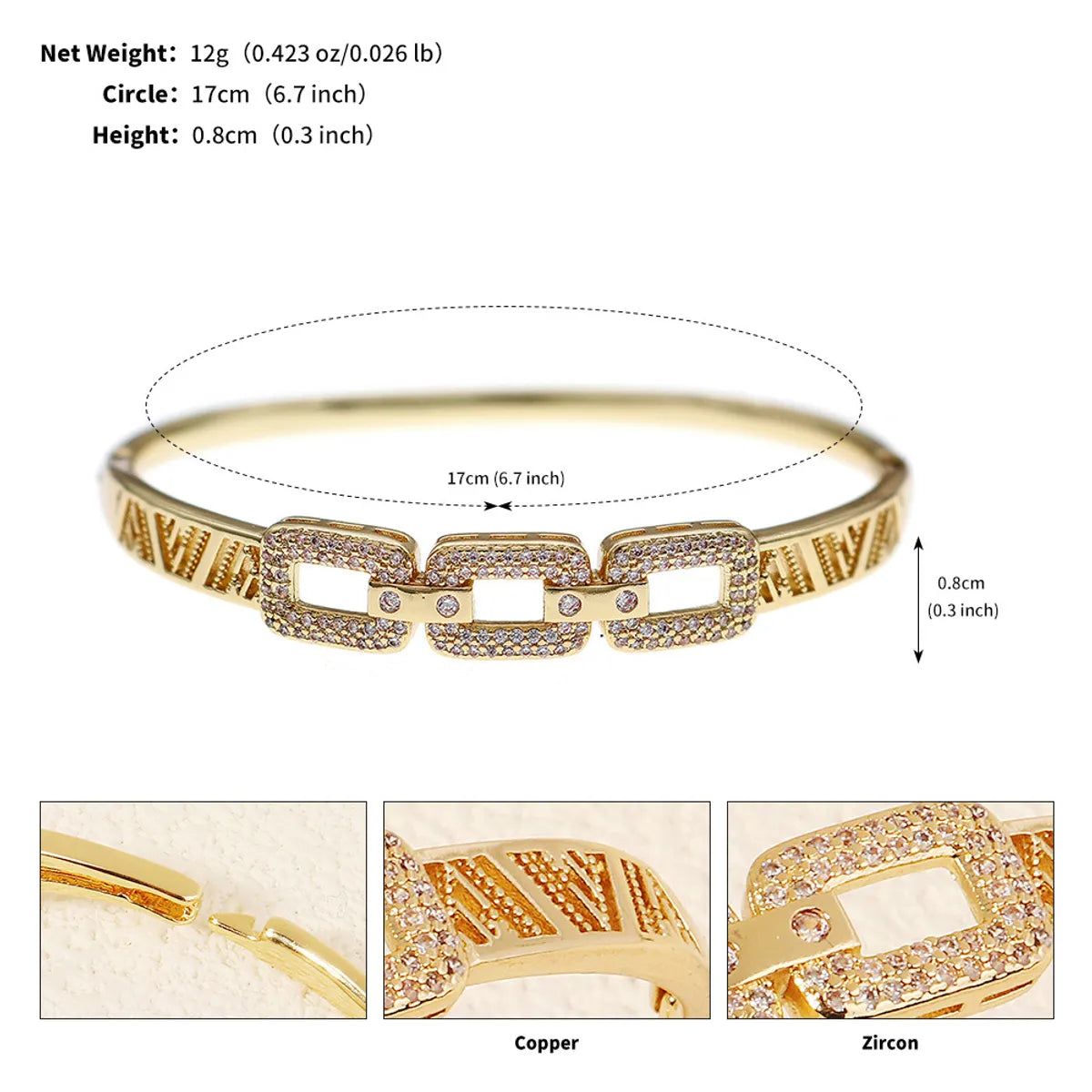 French Style Modern Style Classic Style Love Round Square Rhinestones Zircon Alloy Copper Wholesale Bangle