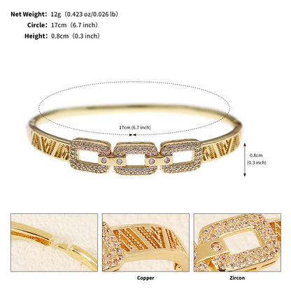 French Style Modern Style Classic Style Love Round Square Rhinestones Zircon Alloy Copper Wholesale Bangle