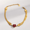 French Style Oval Heart Shape 304 Stainless Steel 18K Gold Plated Rhinestones Bracelets In Bulk