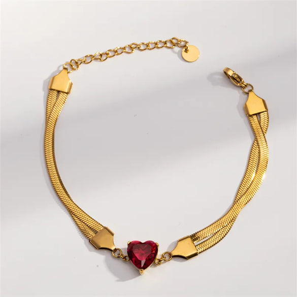 French Style Oval Heart Shape 304 Stainless Steel 18K Gold Plated Rhinestones Bracelets In Bulk