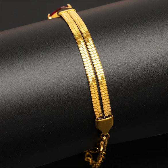 French Style Oval Heart Shape 304 Stainless Steel 18K Gold Plated Rhinestones Bracelets In Bulk