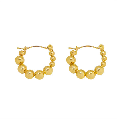 French Style Round Beads Stitching Geometric Titanium Steel 18k Gold Plated Earrings Wholesale