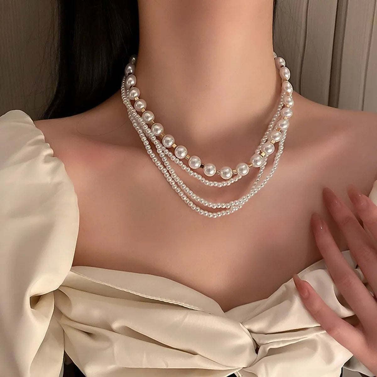 French Style Round Pearl Plating Women'S Necklace