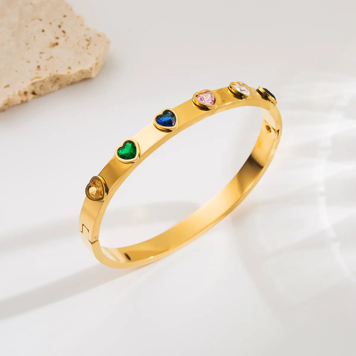 French Style Simple Style Heart Shape 304 Stainless Steel 18K Gold Plated Zircon Bangle In Bulk