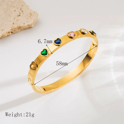 French Style Simple Style Heart Shape 304 Stainless Steel 18K Gold Plated Zircon Bangle In Bulk