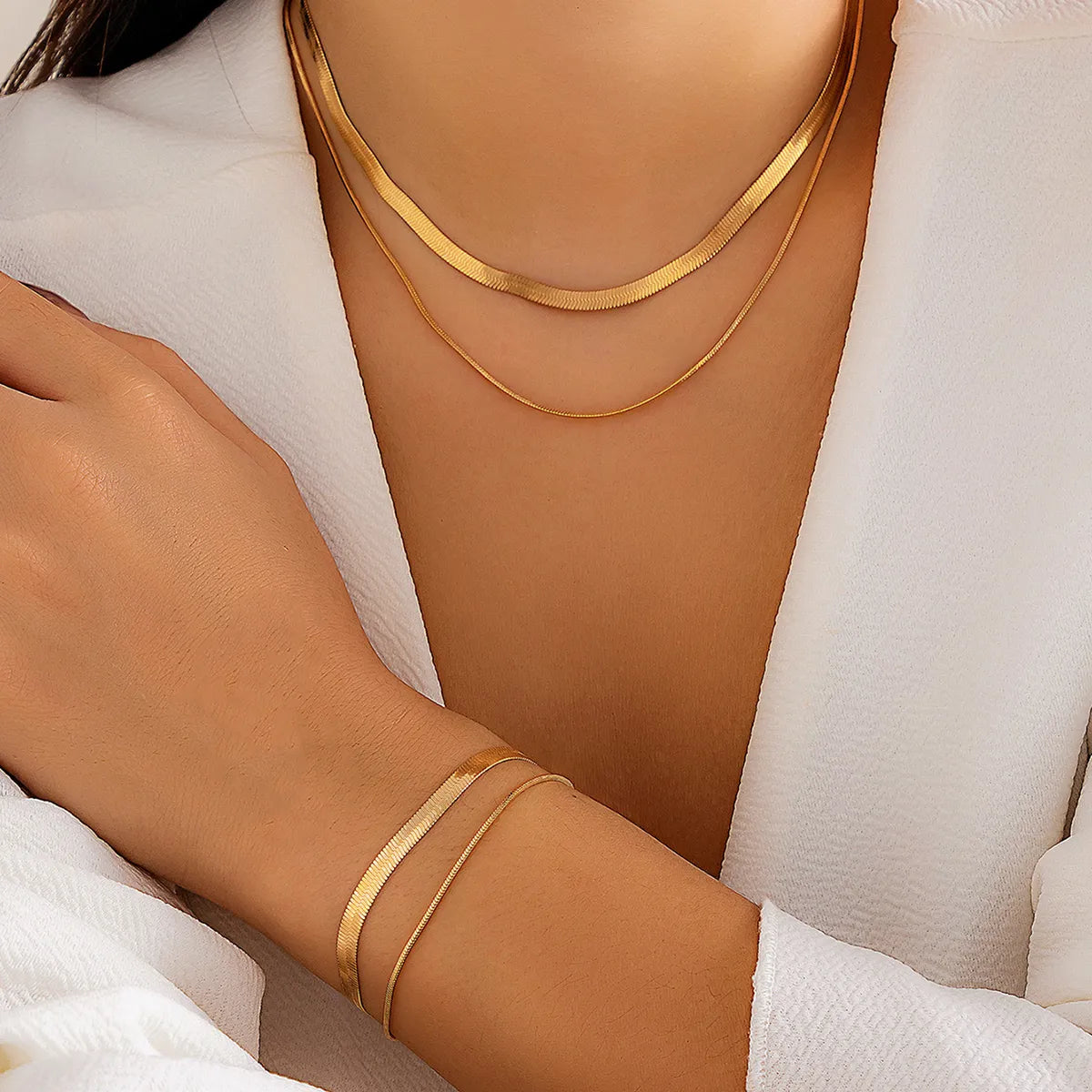 French Style Simple Style Solid Color Copper Layered Bracelets Necklace