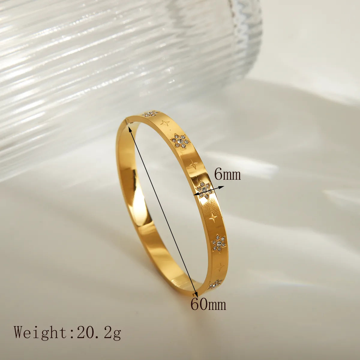 French Style Simple Style Star Solid Color 304 Stainless Steel 18K Gold Plated Zircon Bangle In Bulk