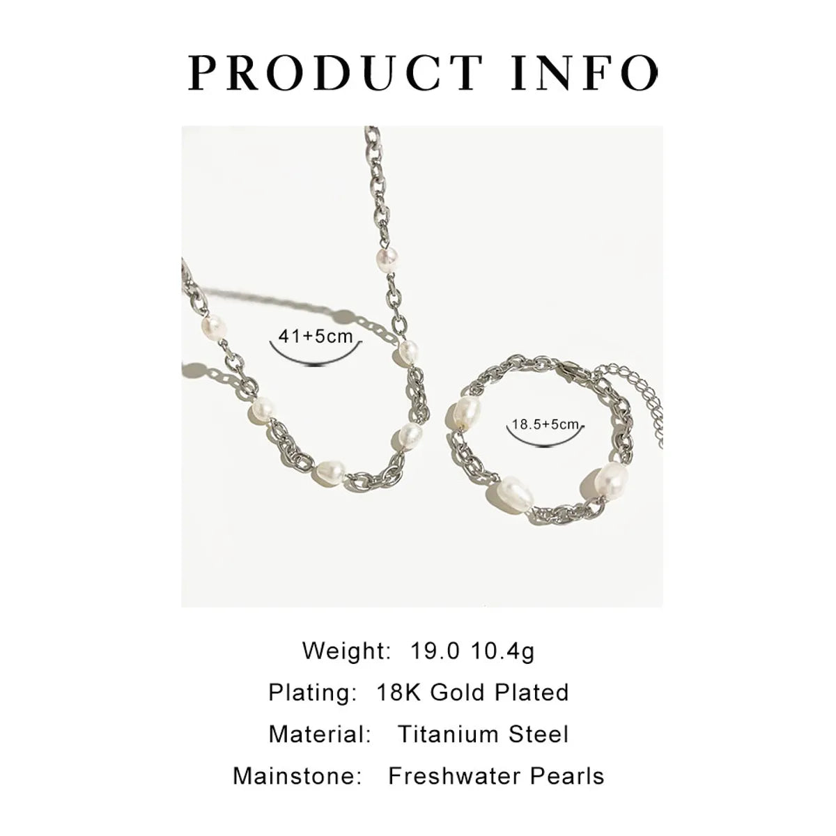 Wholesale Jewelry French Style Solid Color Stainless Steel Freshwater Pearl Freshwater Pearl 18K Gold Plated Chain Bracelets Necklace