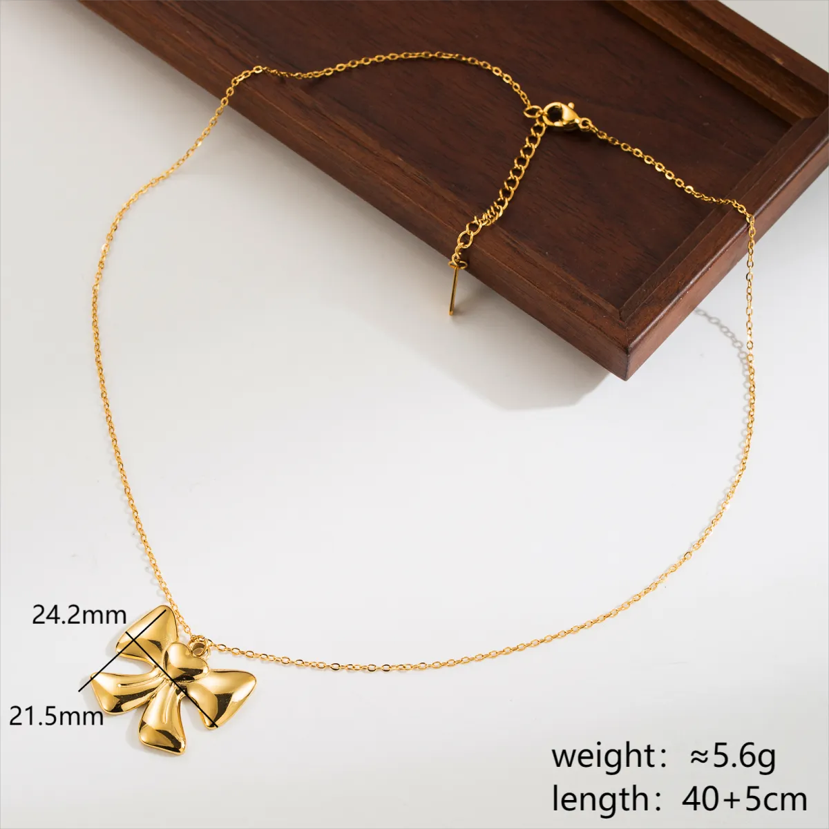 French Style Sweet Bow Knot Stainless Steel Plating 18k Gold Plated Pendant Necklace