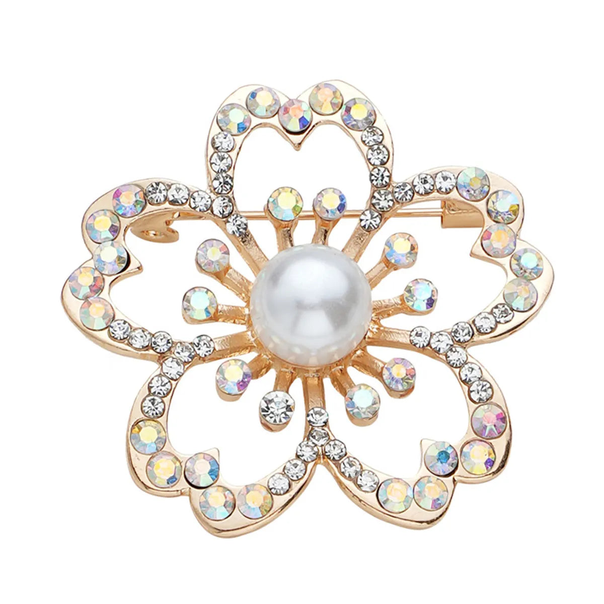 French Style Sweet Classic Style Flower Alloy Plating Hollow Out Inlay Artificial Rhinestones Artificial Pearls Artificial Diamond Women'S Corsage Brooches Collar Pin