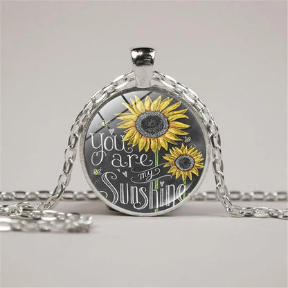 French Style Sweet Commute Sunflower Letter Alloy Plating Glass Silver Plated Unisex Pendant Necklace