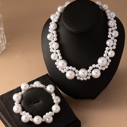 French Style Sweet Geometric Pearl Imitation Pearl Plastic Wholesale Bracelets Necklace Jewelry Set