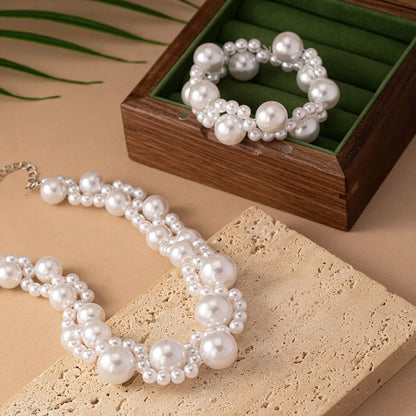 French Style Sweet Geometric Pearl Imitation Pearl Plastic Wholesale Bracelets Necklace Jewelry Set