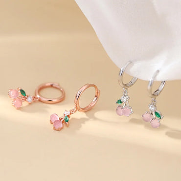 Fresh Forest Pink Cherry Sweet Fruit Ear Buckle Korean Copper Earrings