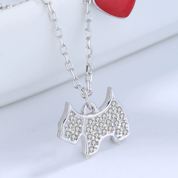 Fresh Full Zircon Puppy Pendant Heart Necklace For Women In S925 Sterling Silver Electroplated Fashion Jewelry