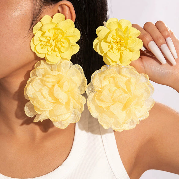 Fresh Multicolor Flower Fabric Earrings For Women