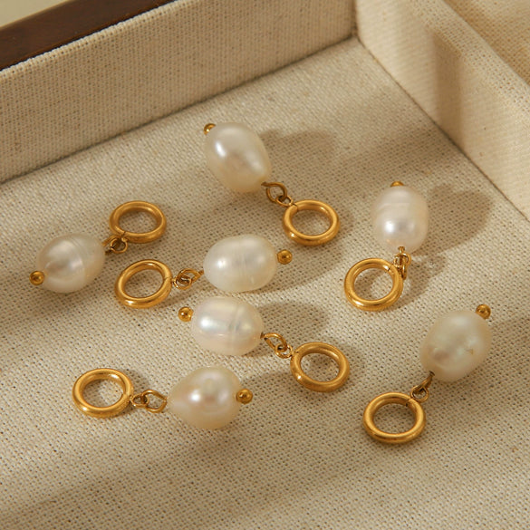 Fresh Water Pearl Stainless Steel Gold Plated Pendant Earrings Necklace Accessories