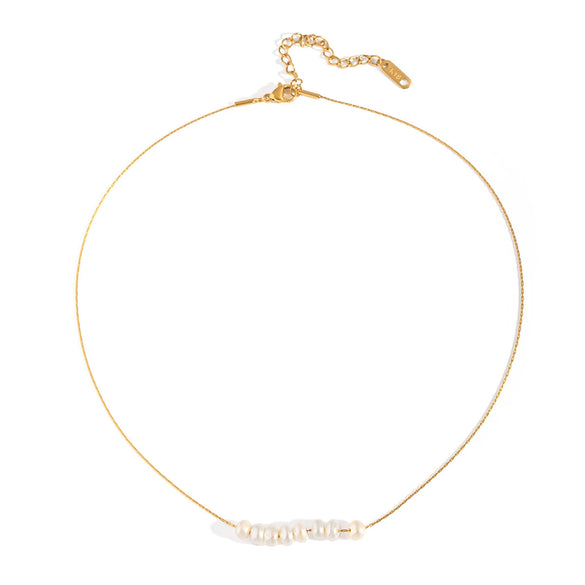Freshwater Natural Pearl Stainless Steel Necklace With Geometric Shape Electroplated Pvd Vacuum Real Gold For Women