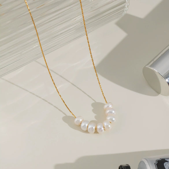 Freshwater Natural Pearl Stainless Steel Necklace With Geometric Shape Electroplated Pvd Vacuum Real Gold For Women