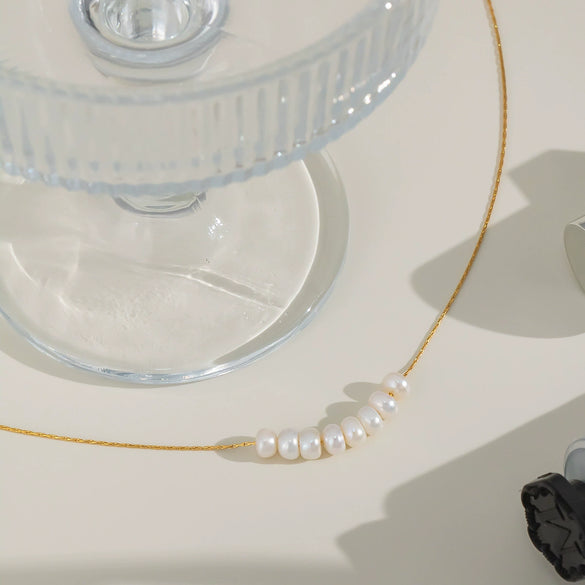 Freshwater Natural Pearl Stainless Steel Necklace With Geometric Shape Electroplated Pvd Vacuum Real Gold For Women