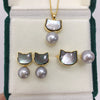 Freshwater Pearl And Sea Shell Jewelry Set With Cat Design