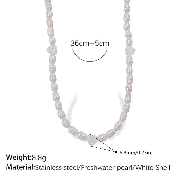 Freshwater Pearl Beaded Necklace Bracelet 316L Stainless Steel 18K Gold Plated For Women