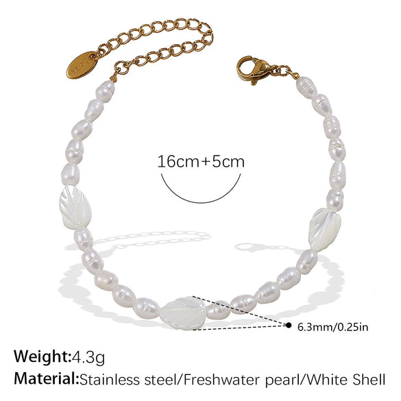 Freshwater Pearl Beaded Necklace Bracelet 316L Stainless Steel 18K Gold Plated For Women