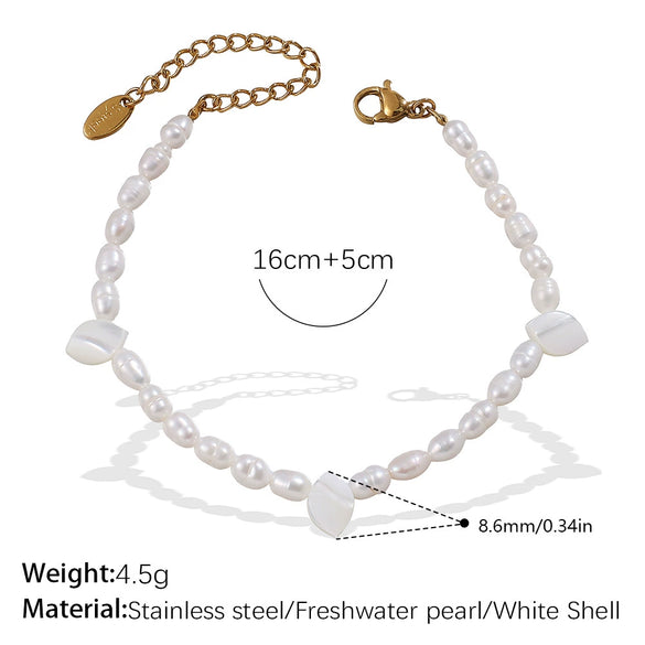 Freshwater Pearl Beaded Necklace Bracelet 316L Stainless Steel 18K Gold Plated For Women
