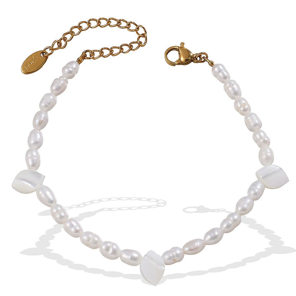 Freshwater Pearl Beaded Necklace Bracelet 316L Stainless Steel 18K Gold Plated For Women