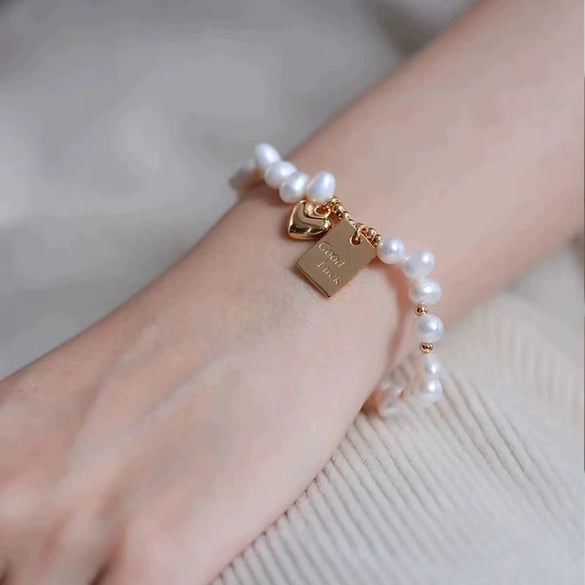 Freshwater Pearl Bracelet For Women Copper Geometric Electroplating Heart Style