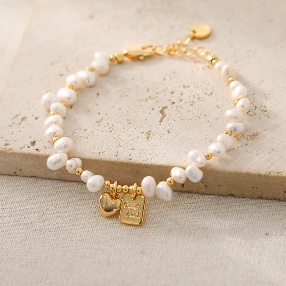 Freshwater Pearl Bracelet For Women Copper Geometric Electroplating Heart Style