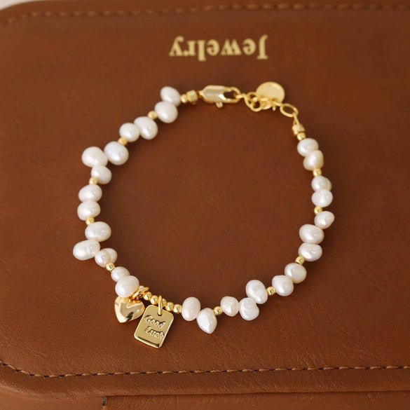 Freshwater Pearl Bracelet For Women Copper Geometric Electroplating Heart Style