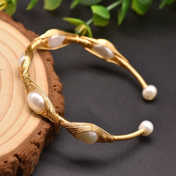 Freshwater Pearl Bracelet Retro Wirewrapped Electroplating