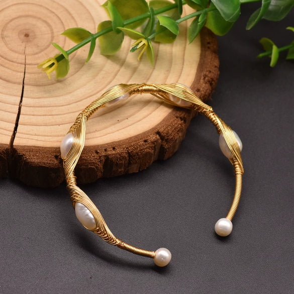 Freshwater Pearl Bracelet Retro Wirewrapped Electroplating