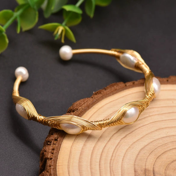 Freshwater Pearl Bracelet Retro Wirewrapped Electroplating