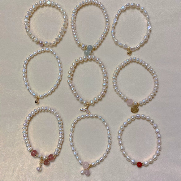 Freshwater Pearl Bracelet With Elastic Cord Irregular Shape Minimalist Design
