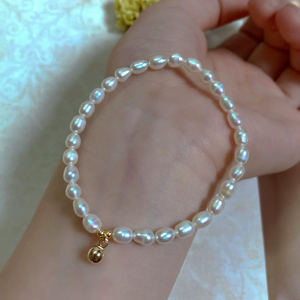 Freshwater Pearl Bracelet With Elastic Cord Irregular Shape Minimalist Design