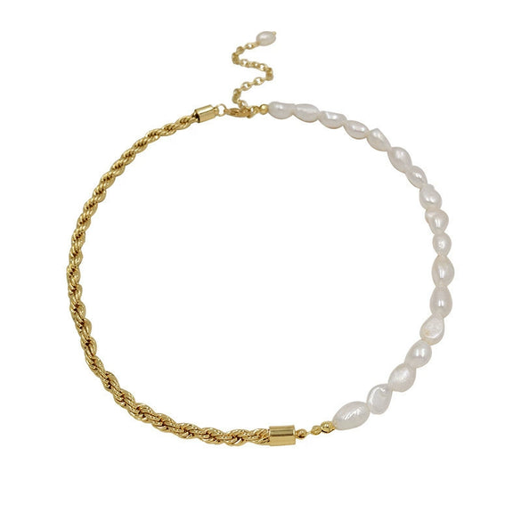 Freshwater Pearl Clavicle Chain Geometric Twist Chain Necklace For Women