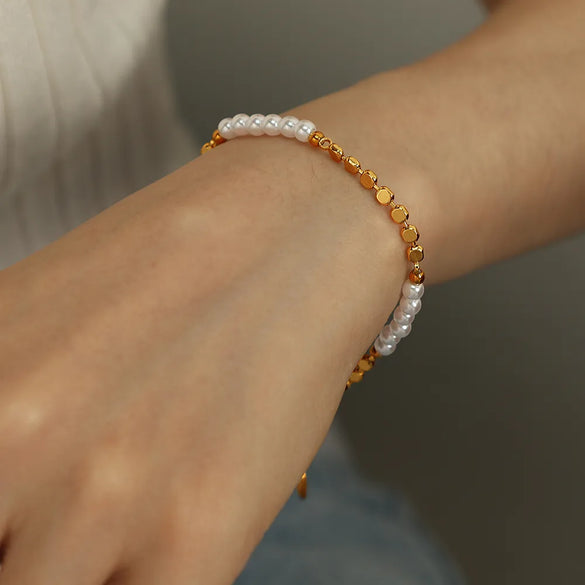 Freshwater Pearl Copper 18K Gold Plated Classic Style Korean Style Plating Round Copper Bracelets Necklace