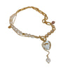 Freshwater Pearl Copper Heart Shaped Love Pendant Tshaped Buckle Stitching Retro Clavicle Chain Necklace