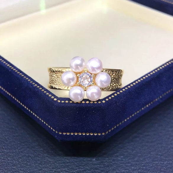Freshwater Pearl Copper Ring Heavy Industry Vintage Multibead Wide Finger Ring For Women With Flat Round And Bun Round Pearls