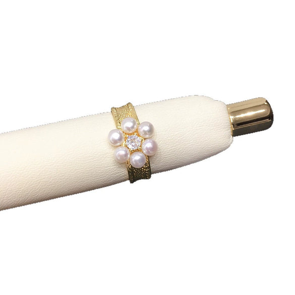 Freshwater Pearl Copper Ring Heavy Industry Vintage Multibead Wide Finger Ring For Women With Flat Round And Bun Round Pearls