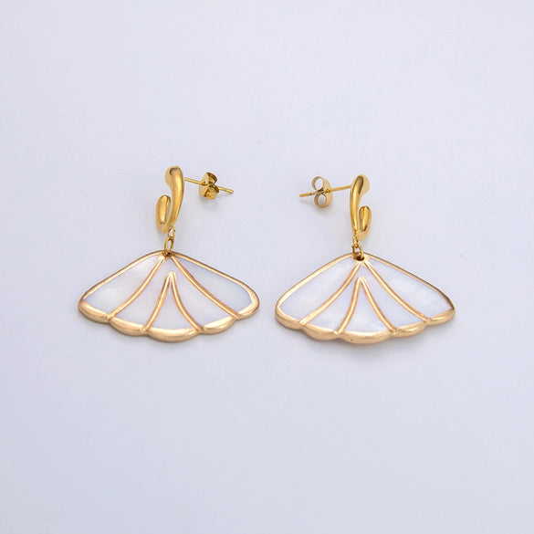 Freshwater Pearl Earrings And Marine Elements Starfish Conch Necklace In Stainless Steel With Electroplated 18K Real Gold Opening Ring For Women