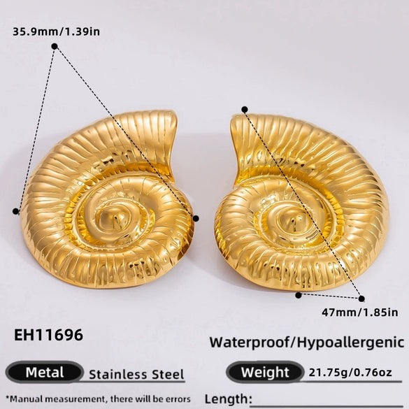 Freshwater Pearl Earrings And Marine Elements Starfish Conch Necklace In Stainless Steel With Electroplated 18K Real Gold Opening Ring For Women