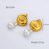 Freshwater Pearl Earrings And Marine Elements Starfish Conch Necklace In Stainless Steel With Electroplated 18K Real Gold Opening Ring For Women