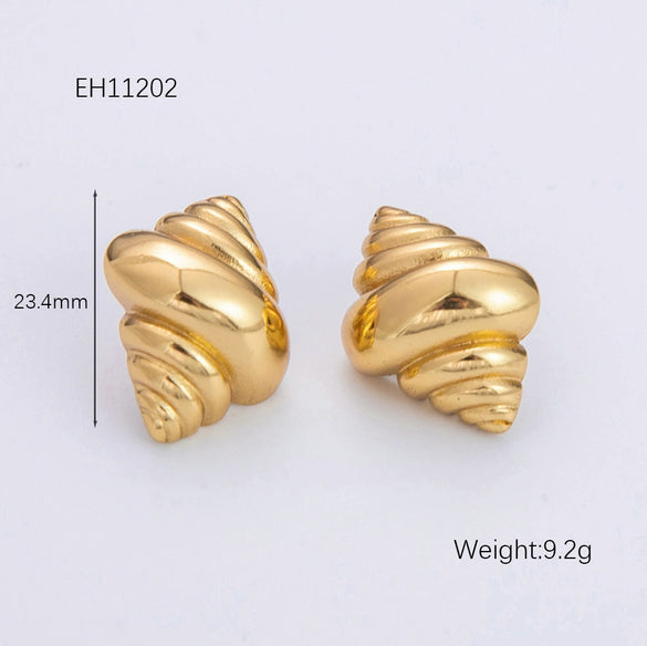 Freshwater Pearl Earrings And Marine Elements Starfish Conch Necklace In Stainless Steel With Electroplated 18K Real Gold Opening Ring For Women