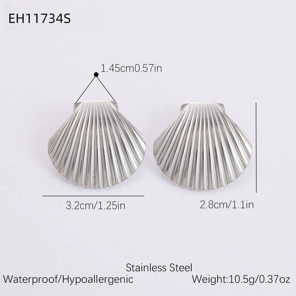 Freshwater Pearl Earrings And Marine Elements Starfish Conch Necklace In Stainless Steel With Electroplated 18K Real Gold Opening Ring For Women