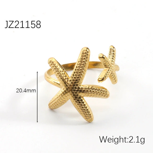 Freshwater Pearl Earrings And Marine Elements Starfish Conch Necklace In Stainless Steel With Electroplated 18K Real Gold Opening Ring For Women