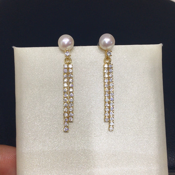 Freshwater Pearl Earrings For Women Alloy Inlaid With Artificial And Semiprecious Stones Oblate And Round Shape French Retro Style