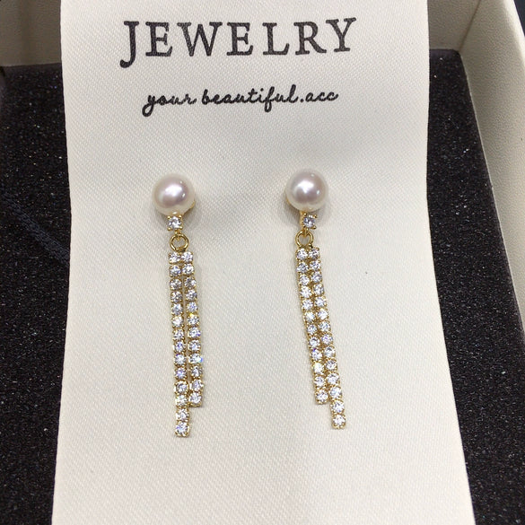 Freshwater Pearl Earrings For Women Alloy Inlaid With Artificial And Semiprecious Stones Oblate And Round Shape French Retro Style
